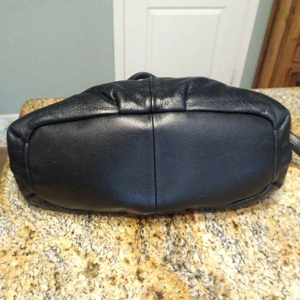 Calvin Klein Black Pebble Leather Convertible Satchel Shoulder Bag Buckle Accent